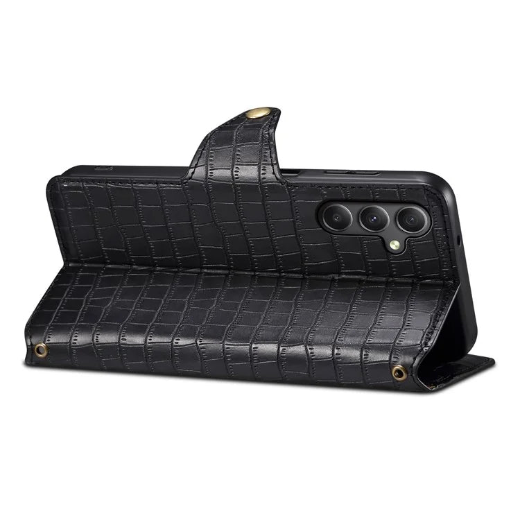 For Samsung Galaxy A24 4G (162.1 x 77.6 x 8.3mm) Wallet Case Leather Crocodile Texture Phone Cover