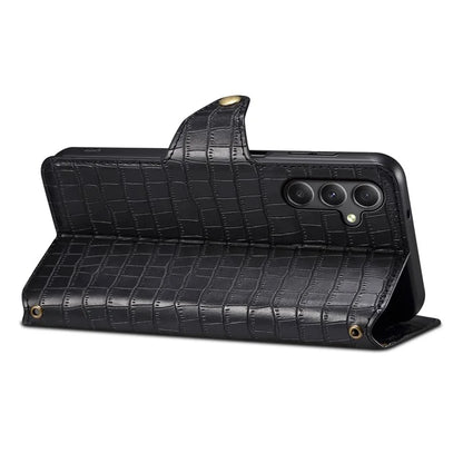 For Samsung Galaxy A24 4G (162.1 x 77.6 x 8.3mm) Wallet Case Leather Crocodile Texture Phone Cover