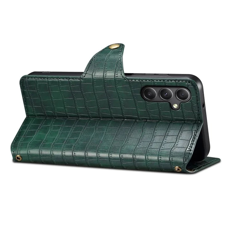 For Samsung Galaxy A24 4G (162.1 x 77.6 x 8.3mm) Wallet Case Leather Crocodile Texture Phone Cover