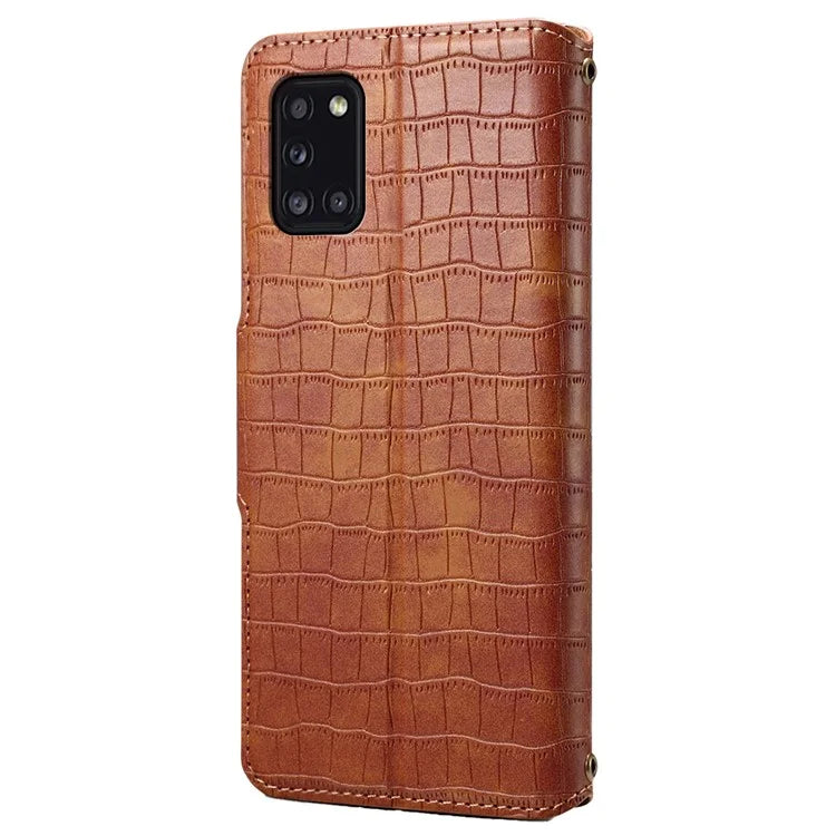 For Samsung Galaxy A31 Case PU Leather Wallet Stand Phone Cover Crocodile Texture