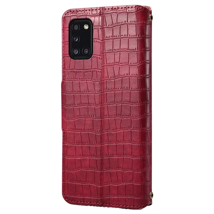 For Samsung Galaxy A31 Case PU Leather Wallet Stand Phone Cover Crocodile Texture