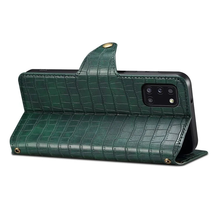 For Samsung Galaxy A31 Case PU Leather Wallet Stand Phone Cover Crocodile Texture