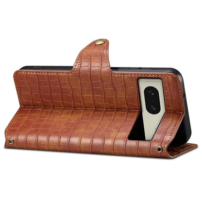 For Google Pixel 8 Leather Case Crocodile Texture Full Protection Wallet Phone Cover