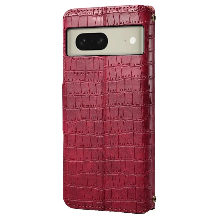 For Google Pixel 8 Leather Case Crocodile Texture Full Protection Wallet Phone Cover