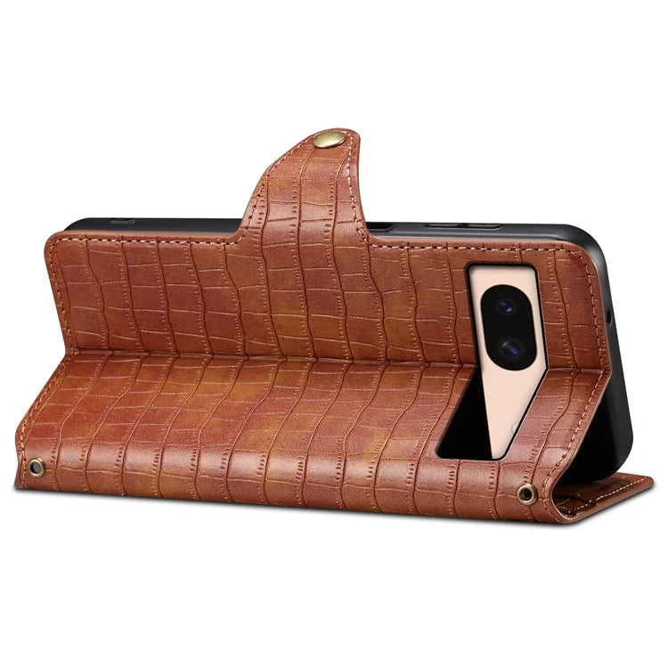 For Google Pixel 8a Phone Cover Crocodile Texture Wallet Case with Folding Stand