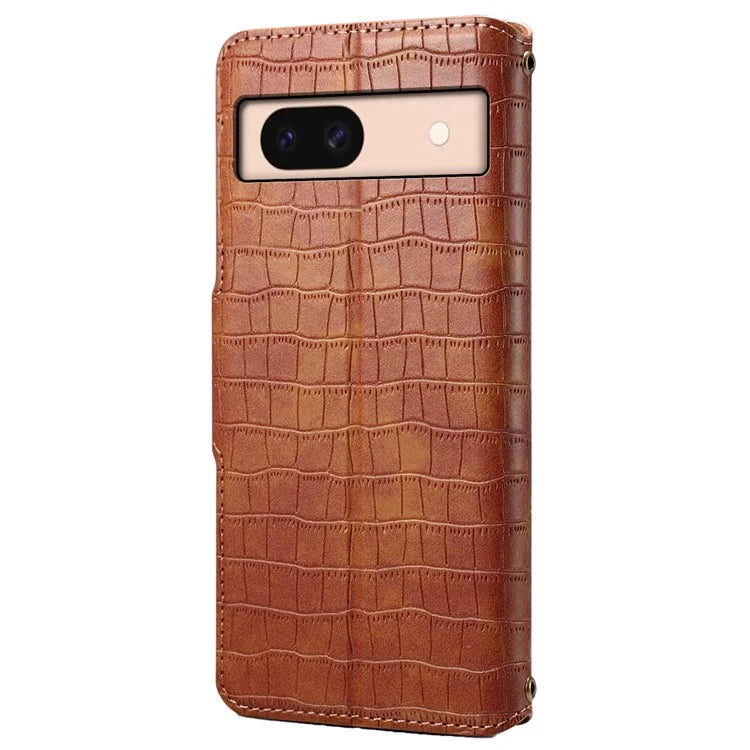 For Google Pixel 8a Phone Cover Crocodile Texture Wallet Case with Folding Stand