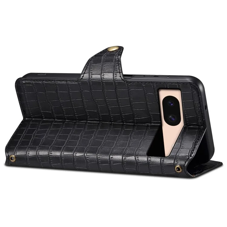 For Google Pixel 8a Phone Cover Crocodile Texture Wallet Case with Folding Stand
