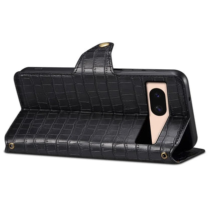 For Google Pixel 8a Phone Cover Crocodile Texture Wallet Case with Folding Stand