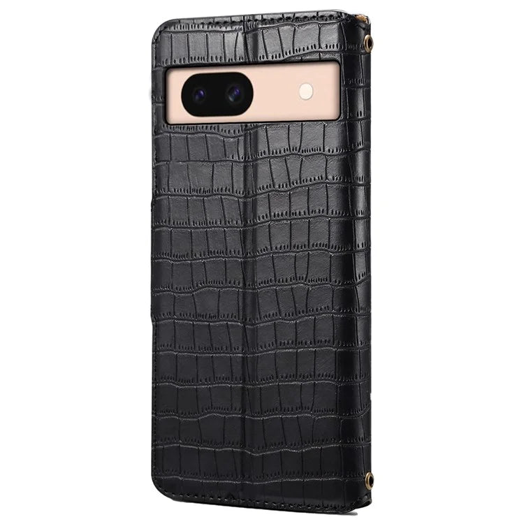 For Google Pixel 8a Phone Cover Crocodile Texture Wallet Case with Folding Stand