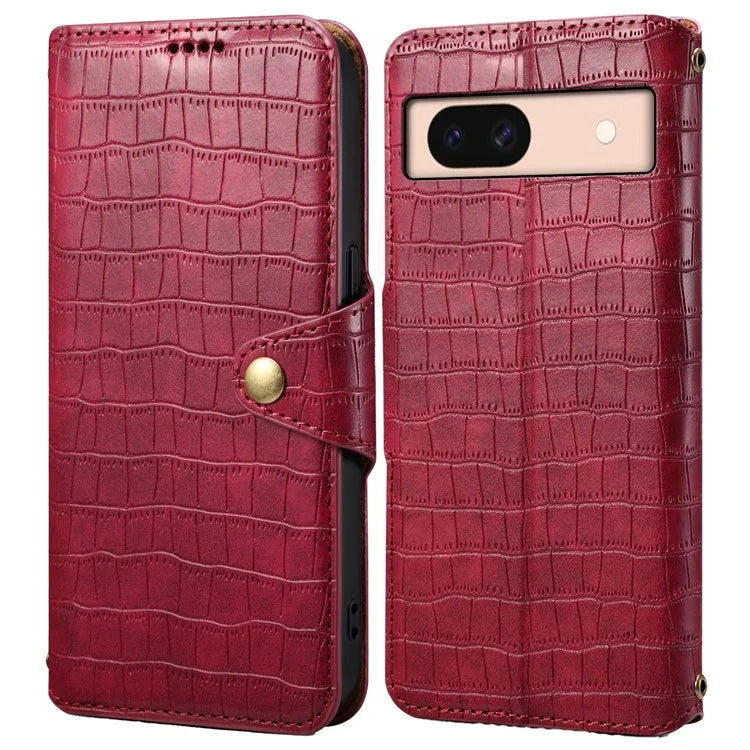 For Google Pixel 8a Phone Cover Crocodile Texture Wallet Case with Folding Stand