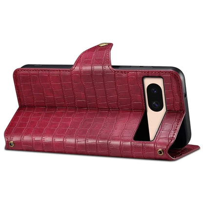 For Google Pixel 8a Phone Cover Crocodile Texture Wallet Case with Folding Stand