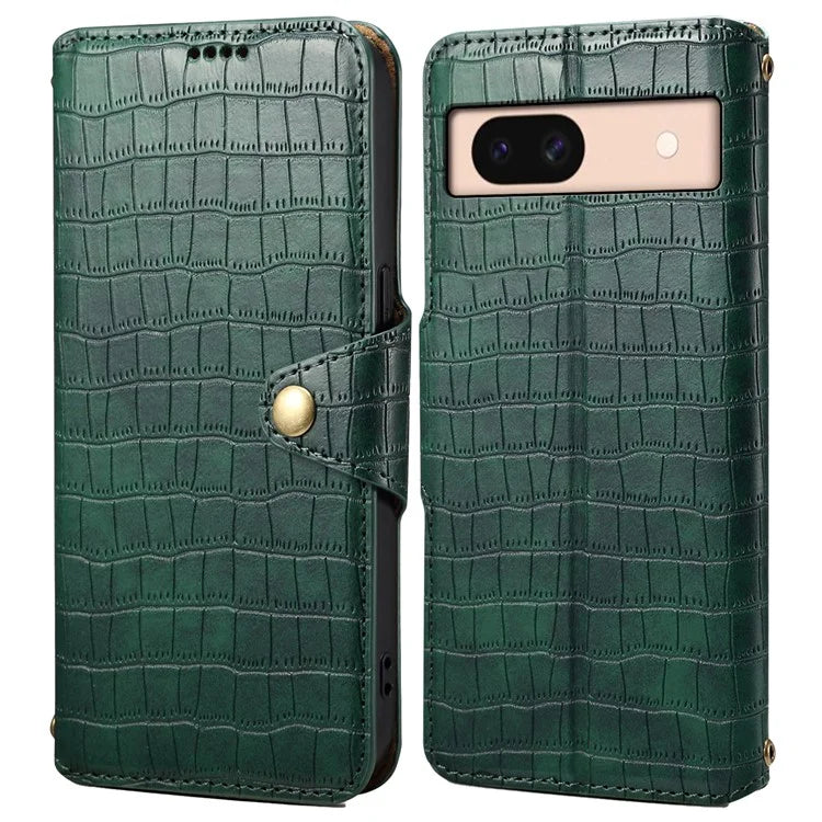 For Google Pixel 8a Phone Cover Crocodile Texture Wallet Case with Folding Stand