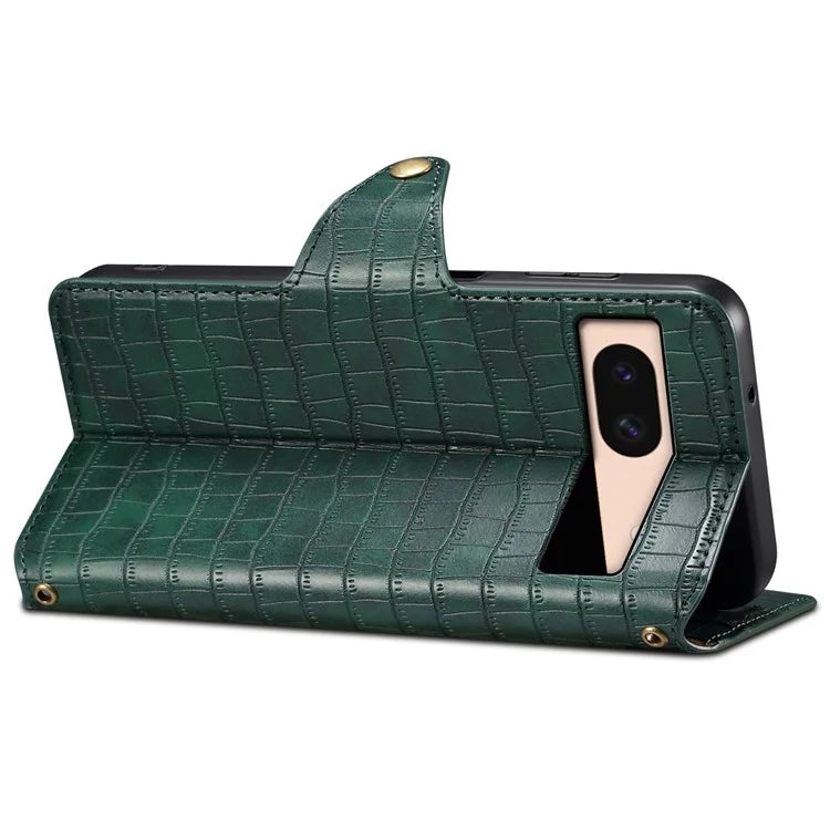 For Google Pixel 8a Phone Cover Crocodile Texture Wallet Case with Folding Stand