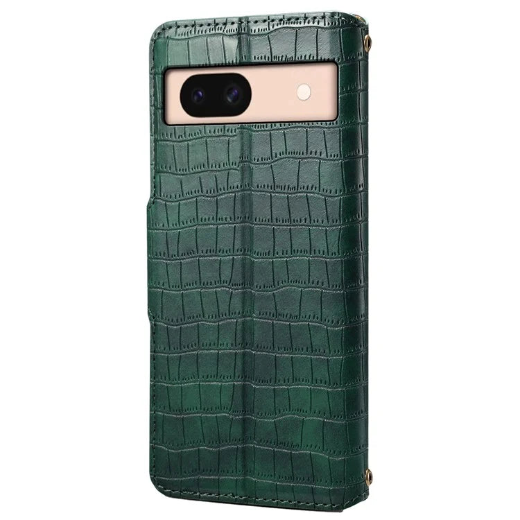 For Google Pixel 8a Phone Cover Crocodile Texture Wallet Case with Folding Stand