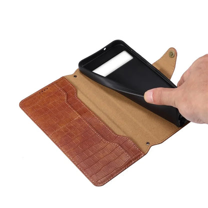 For Google Pixel 8a Phone Cover Crocodile Texture Wallet Case with Folding Stand
