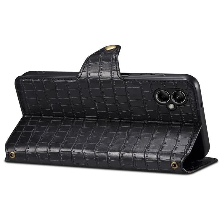 For Samsung Galaxy A05 4G Anti-Scratch Wallet Phone Cover PU Leather Phone Stand Case (Crocodile Texture)