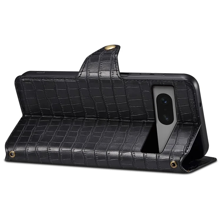 For Google Pixel 7 5G Leather Flip Case Crocodile Texture Wallet Phone Cover