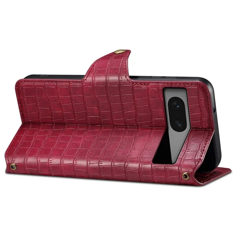 For Google Pixel 7 5G Leather Flip Case Crocodile Texture Wallet Phone Cover