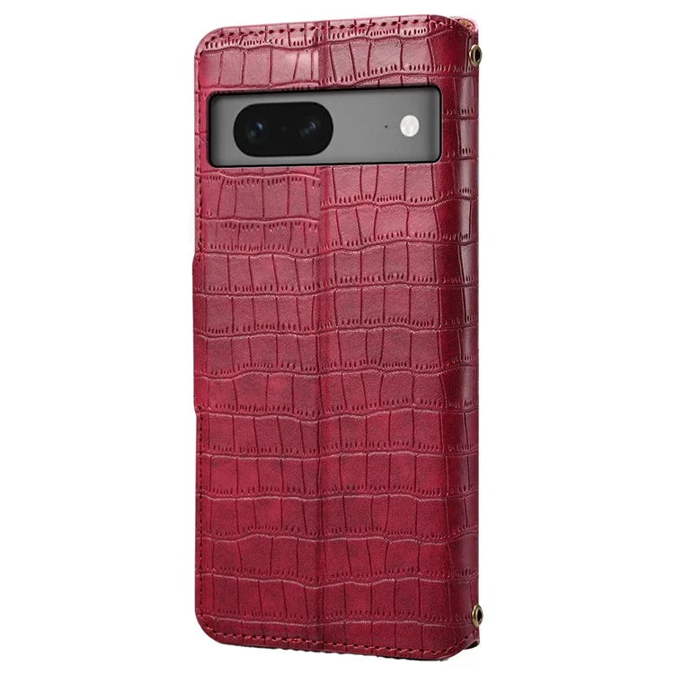 For Google Pixel 7 5G Leather Flip Case Crocodile Texture Wallet Phone Cover