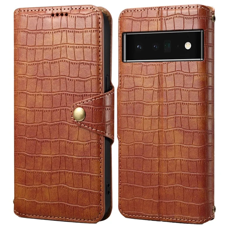 For Google Pixel 6 Pro 5G Case Crocodile Texture Stand Phone Wallet Cover