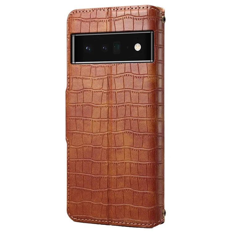 For Google Pixel 6 Pro 5G Case Crocodile Texture Stand Phone Wallet Cover