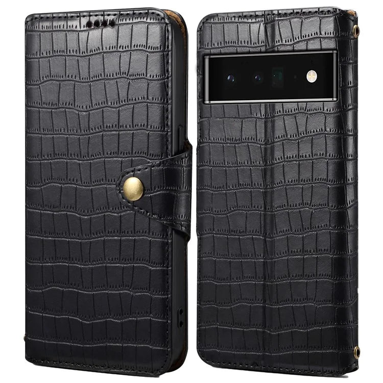 For Google Pixel 6 Pro 5G Case Crocodile Texture Stand Phone Wallet Cover