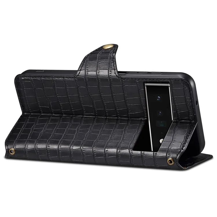 For Google Pixel 6 Pro 5G Case Crocodile Texture Stand Phone Wallet Cover