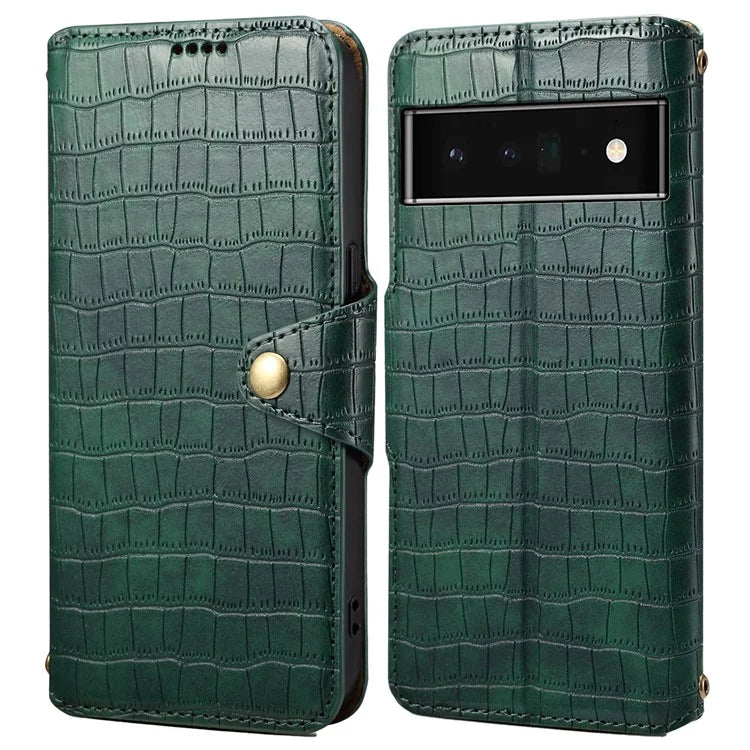 For Google Pixel 6 Pro 5G Case Crocodile Texture Stand Phone Wallet Cover