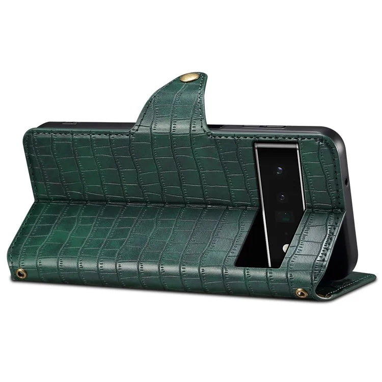 For Google Pixel 6 Pro 5G Case Crocodile Texture Stand Phone Wallet Cover