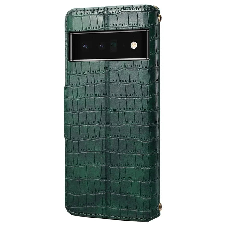 For Google Pixel 6 Pro 5G Case Crocodile Texture Stand Phone Wallet Cover