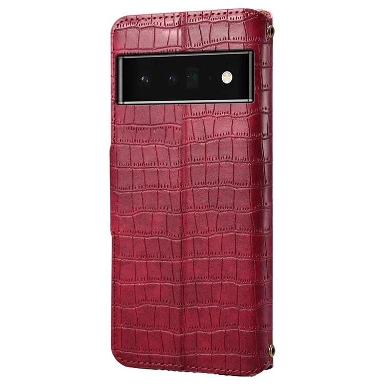 For Google Pixel 6 Pro 5G Case Crocodile Texture Stand Phone Wallet Cover