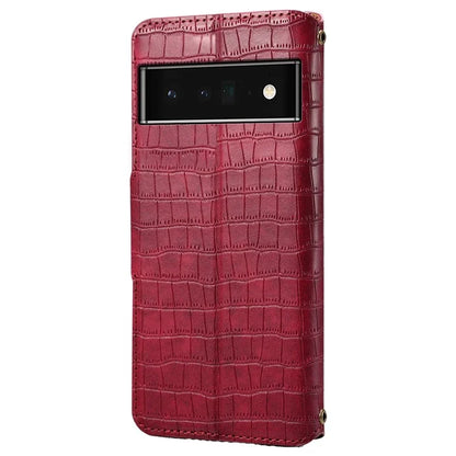 For Google Pixel 6 Pro 5G Case Crocodile Texture Stand Phone Wallet Cover