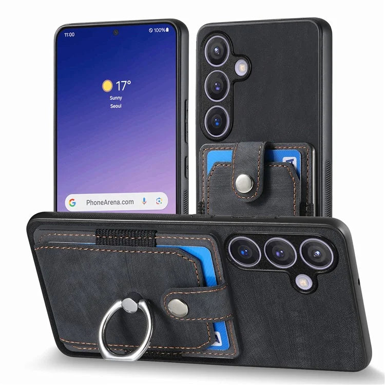 D2 For Samsung Galaxy S24+ Dustproof Phone Case Card Holder Ring Kickstand Protection Cover