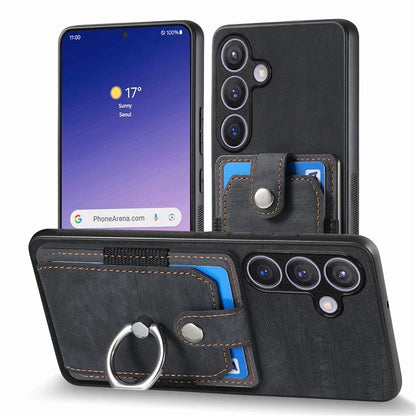 D2 For Samsung Galaxy S24+ Dustproof Phone Case Card Holder Ring Kickstand Protection Cover