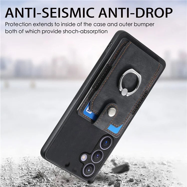 D2 For Samsung Galaxy S24+ Dustproof Phone Case Card Holder Ring Kickstand Protection Cover