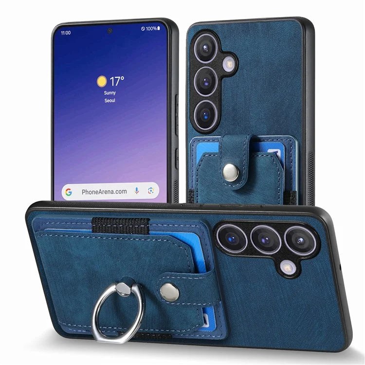 D2 For Samsung Galaxy S24+ Dustproof Phone Case Card Holder Ring Kickstand Protection Cover