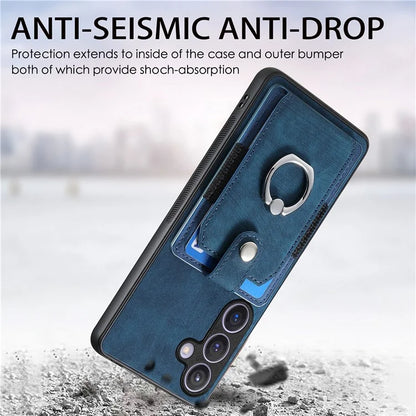 D2 For Samsung Galaxy S24+ Dustproof Phone Case Card Holder Ring Kickstand Protection Cover