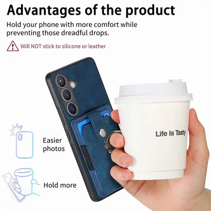 D2 For Samsung Galaxy S24+ Dustproof Phone Case Card Holder Ring Kickstand Protection Cover