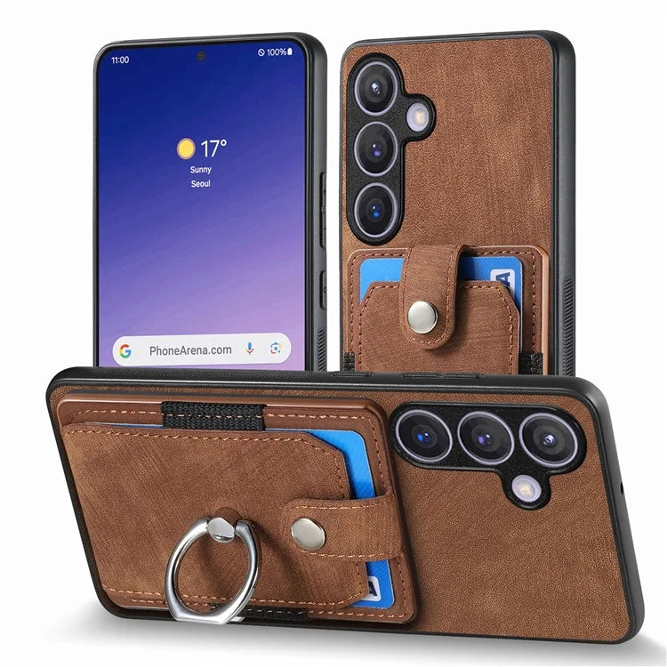 D2 For Samsung Galaxy S24+ Dustproof Phone Case Card Holder Ring Kickstand Protection Cover