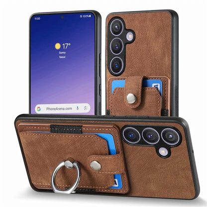 D2 For Samsung Galaxy S24+ Dustproof Phone Case Card Holder Ring Kickstand Protection Cover