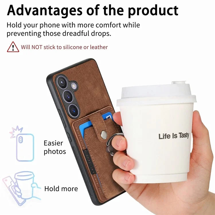 D2 For Samsung Galaxy S24+ Dustproof Phone Case Card Holder Ring Kickstand Protection Cover