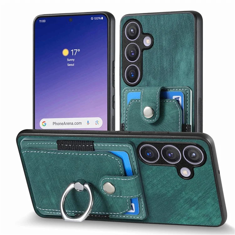 D2 For Samsung Galaxy S24+ Dustproof Phone Case Card Holder Ring Kickstand Protection Cover