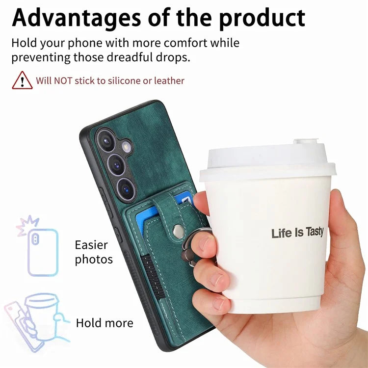 D2 For Samsung Galaxy S24+ Dustproof Phone Case Card Holder Ring Kickstand Protection Cover