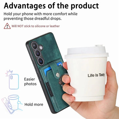 D2 For Samsung Galaxy S24+ Dustproof Phone Case Card Holder Ring Kickstand Protection Cover