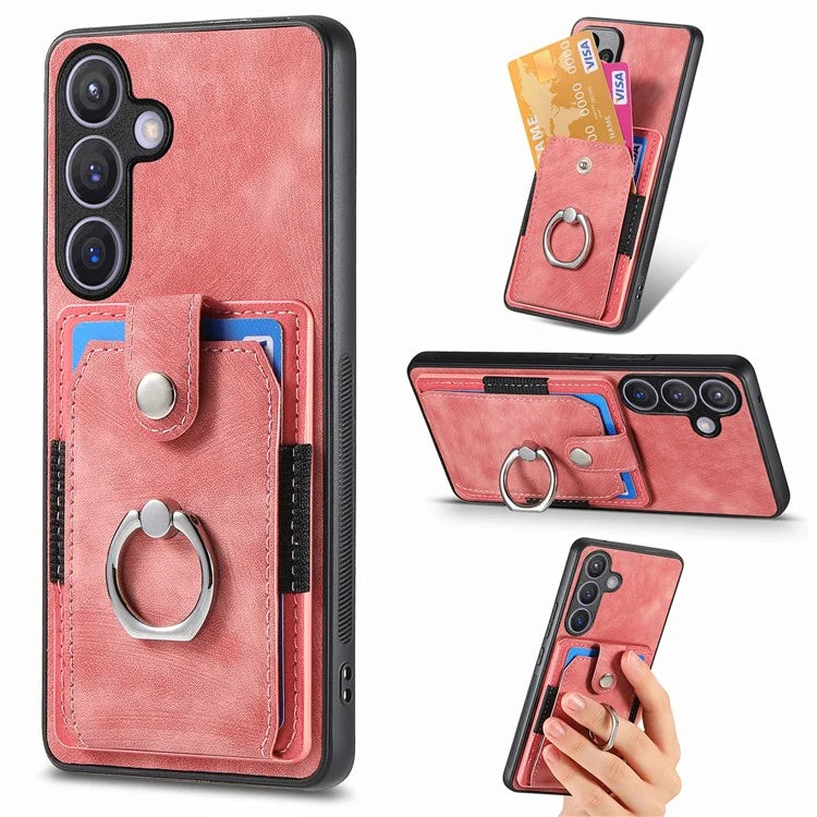 D2 For Samsung Galaxy S24+ Dustproof Phone Case Card Holder Ring Kickstand Protection Cover