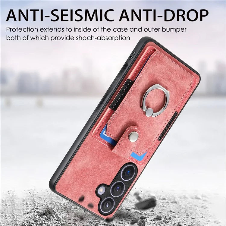 D2 For Samsung Galaxy S24+ Dustproof Phone Case Card Holder Ring Kickstand Protection Cover