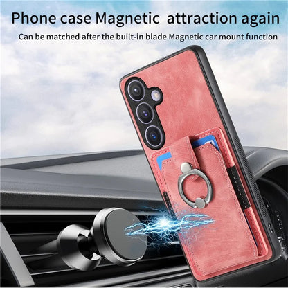 D2 For Samsung Galaxy S24+ Dustproof Phone Case Card Holder Ring Kickstand Protection Cover