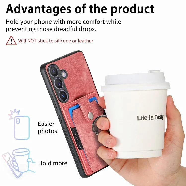 D2 For Samsung Galaxy S24+ Dustproof Phone Case Card Holder Ring Kickstand Protection Cover