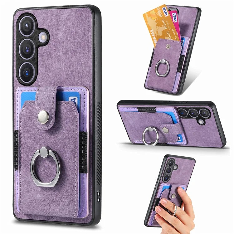 D2 For Samsung Galaxy S24+ Dustproof Phone Case Card Holder Ring Kickstand Protection Cover