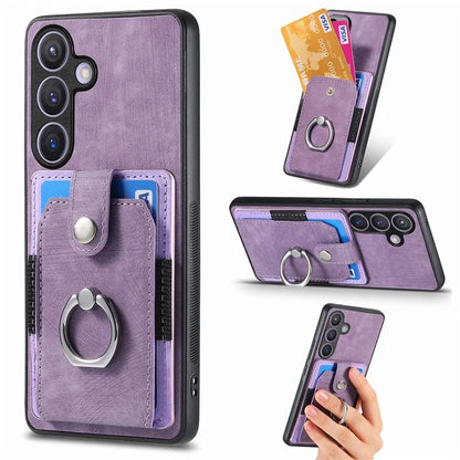 D2 For Samsung Galaxy S24+ Dustproof Phone Case Card Holder Ring Kickstand Protection Cover